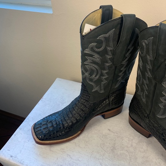 Los Altos Genuine Caiman Leather Western Boots NEW Mens 13EE Black Square Toe - Picture 7 of 16